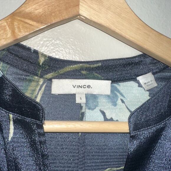 Vince Iris Print Long Sleeve Faux Wrap Midi Dress Navy Blue Floral Satin Small - Picture 5 of 9